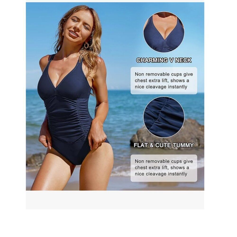Womens‎ Tummy Control One Piece Ruched Swimsuit - Picture 4 of 4